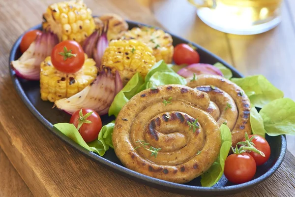 Grilled sausages with vegetables — Stock Photo, Image