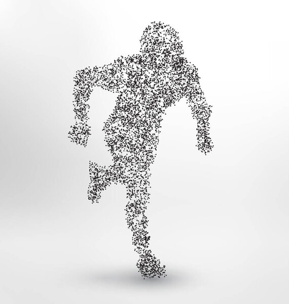 Vector illustration. abstract particles, man running 