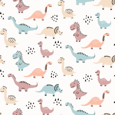 Dinozorların kusursuz deseni, vektör çizimi 