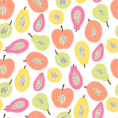 Meyveli kusursuz desen, vektör illüstrasyonu 