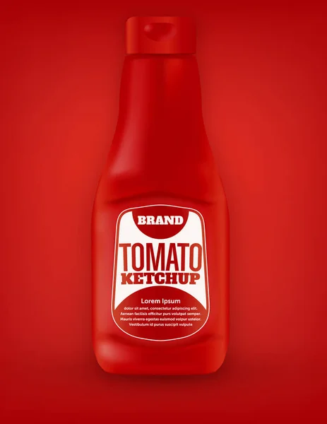 现实的3D例子 瓶子番茄酱和标签与红色液体 — 图库矢量图片