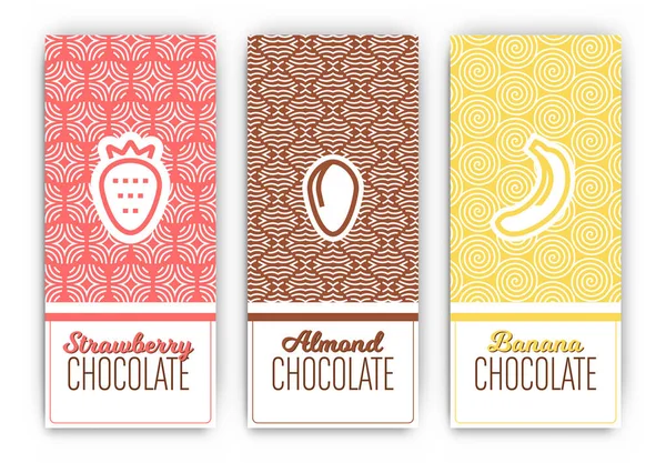 Conjunto Tarjetas Chocolate Vector Con Frutas — Archivo Imágenes Vectoriales