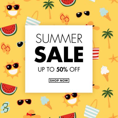 Yaz satışı kartı, vektör illüstrasyonu 