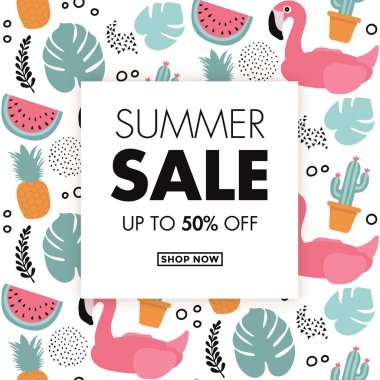 Yaz satışı kartı, vektör illüstrasyonu 