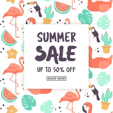 Yaz satışı kartı, vektör illüstrasyonu 