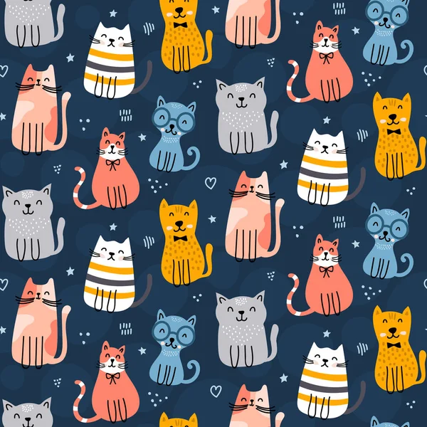 Seamless Pattern Cats Vector Illustration — Stock Vector