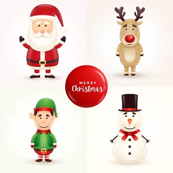 Christmas Greeting Card Design Santa Claus Deer Snowman Elf — Stock Vector