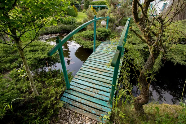 Pequeña pasarela verde sobre un estanque —  Fotos de Stock