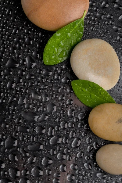 Piedras zen en negro con gotas de agua —  Fotos de Stock