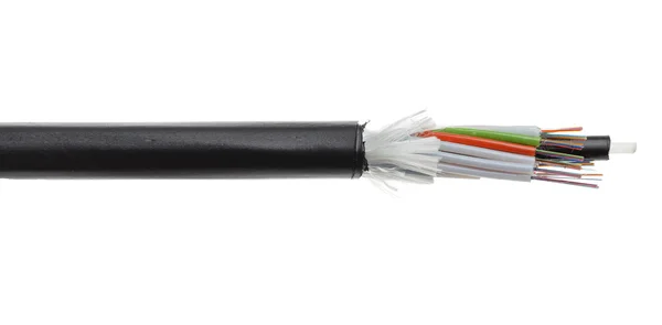 Detalhe do cabo de fibra óptica isolado no branco — Fotografia de Stock