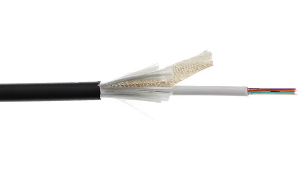Детали волоконно-оптического кабеля изолированы на белом — стоковое фото