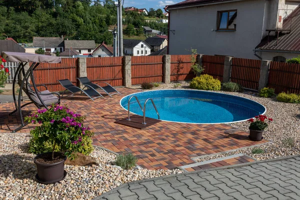 Small Home Swimming Pool Clear Water Village House Czech Republic — Stock Photo, Image