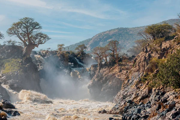 Die Epupa Wasserfälle Kunene Fluss Norden Namibias Und Der Grenze — Stockfoto