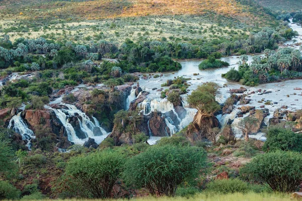 Epupa Vízesés Kunene Folyón Észak Namíbiában Angola Határán Napkelte Afrikai — Stock Fotó