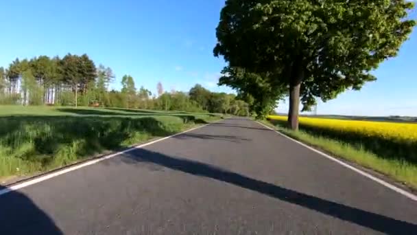 Автомобільний привід у зеленій весняній сільській місцевості — стокове відео