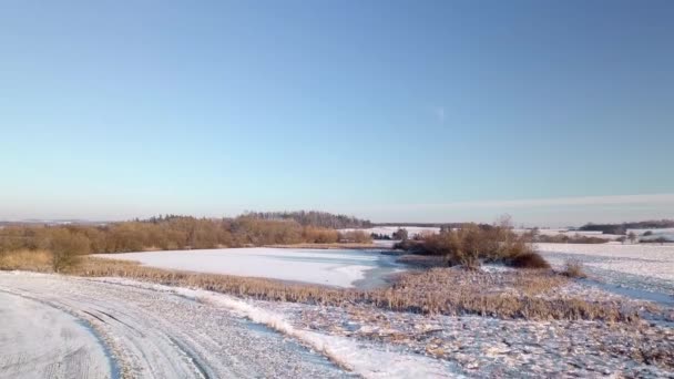 Vanuit de lucht uitzicht op een prachtig winterlandschap — Stockvideo