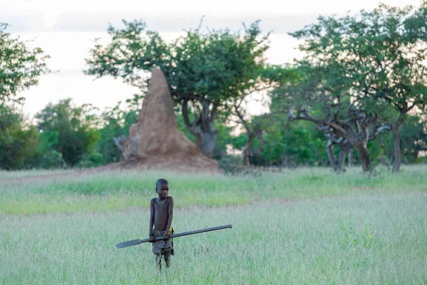 Namibie Région Omusati Mai Garçon Himba Tôt Matin Froid Dans — Photo