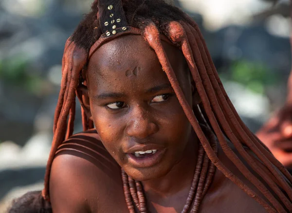 Namibia Omusati Region May Portrait Himba Woman Traditional Hairstyle Red — Stock Photo, Image