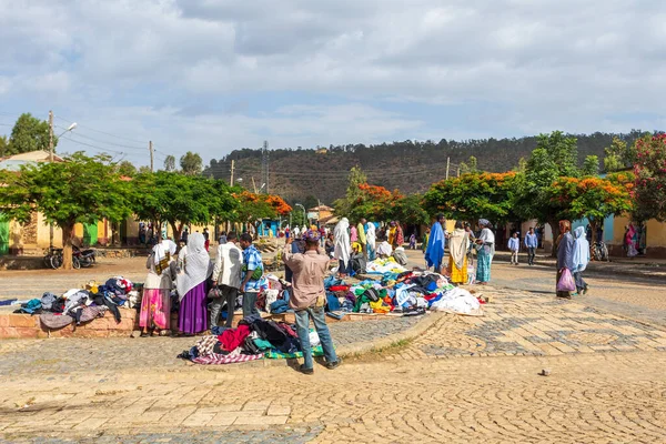 Axum Ethiopia Április 2019 Tigray Bennszülöttek Utcai Piacon Ruhák Központjában — Stock Fotó