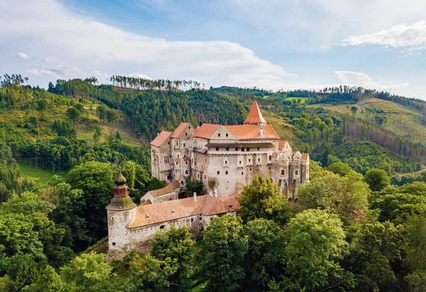 Bela Vista Aérea Cênica Histórico Medieval Castelo Pernstejn República Checa — Fotografia de Stock