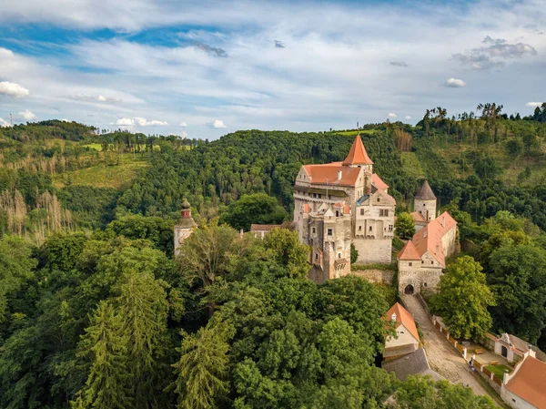 Bela Vista Aérea Cênica Histórico Medieval Castelo Pernstejn República Checa — Fotografia de Stock