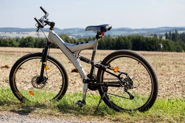 Bici parcheggiata in un prato — Foto Stock