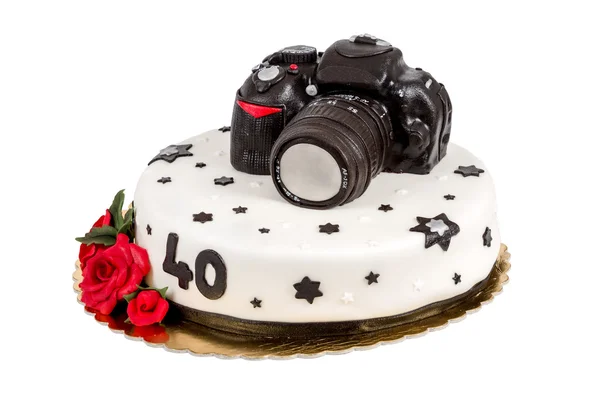 Tort na 40 urodziny z nowoczesnej dslr aparat fotograficzny — Zdjęcie stockowe