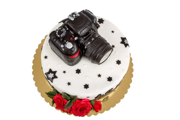 Narozeninový dort pro čtyřicet výročí s moderní dslr fotoaparát — Stock fotografie
