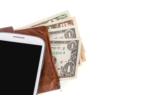 Cellphone and money on white — Stock Photo, Image