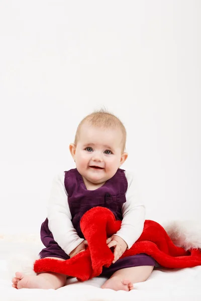 Child girl with Christmas santa hat — Stock Photo, Image