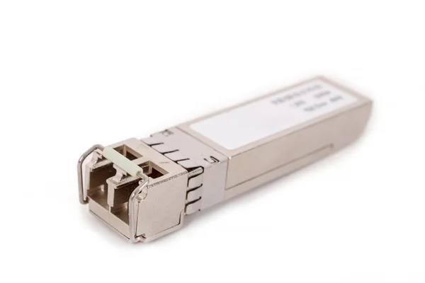 Optical gigabit sfp module for network switch on the white backg — Stock Photo, Image