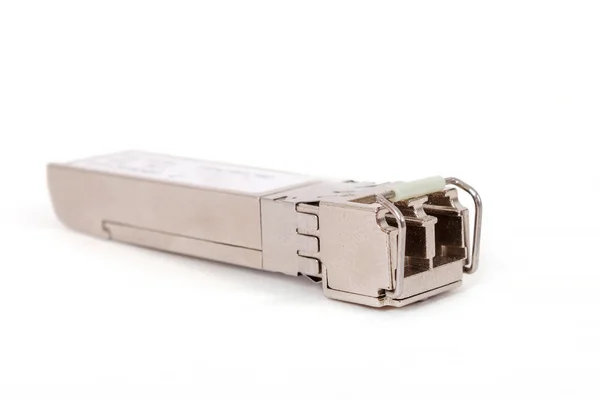 Optical gigabit sfp module for network switch on the white backg — Stock Photo, Image