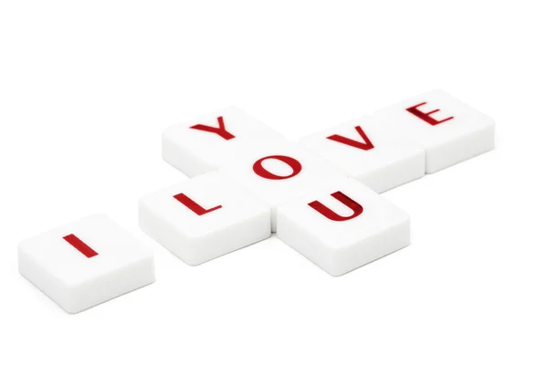 Scrabble letters spelling I love you isolated on white — Stock Photo, Image