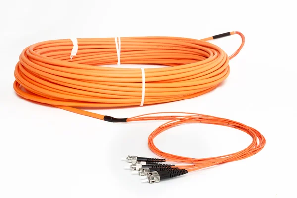 Orange fiber optic ST connector patchcord — Stock Photo, Image