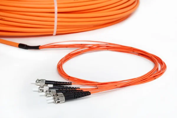 Orange fiber optic ST connector patchcord — Stock Photo, Image