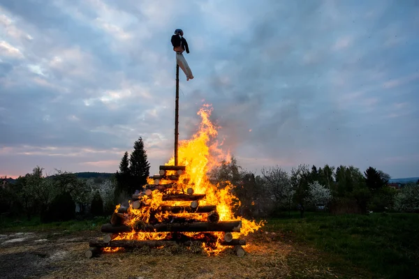 Big walpurgis night fire with witch — Stock Photo, Image