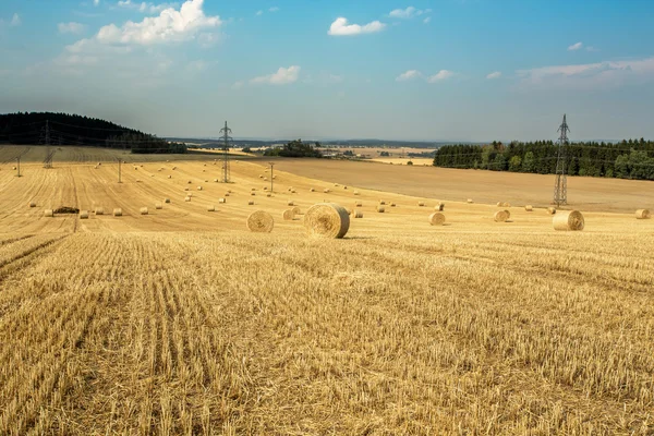 わら俵収穫されたフィールドの美しい風景 — ストック写真