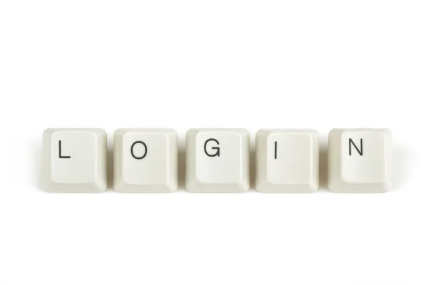 Login von verstreuten Tastaturtasten auf weiß — Stockfoto