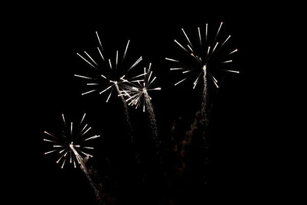 Vuurwerk aan de nachtelijke hemel — Stockfoto