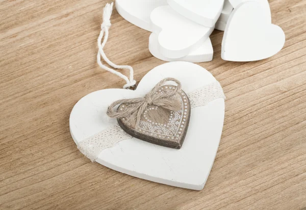 Valentine's wooden hearts — Stock Photo, Image