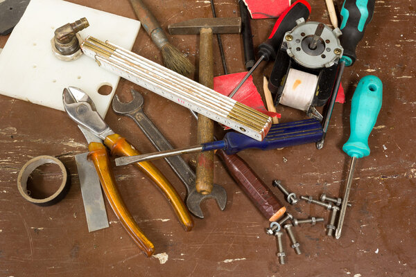 DIY workshop tools on table