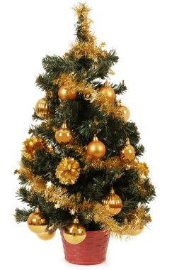 Sarı topları ile tencerede küçük Noel ağacı 