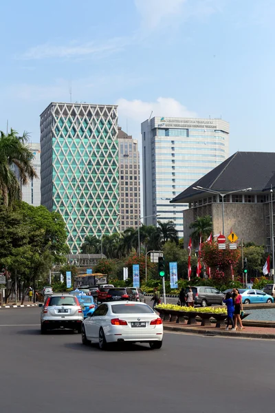 Traffic on main street in central Jakarta — Stock Photo, Image