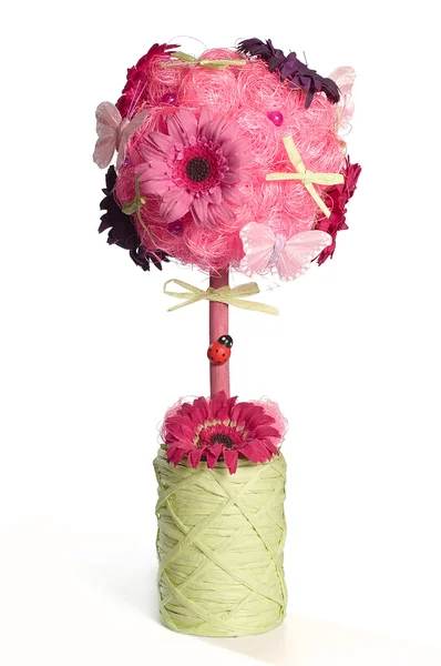흰색 배경 위에 분홍색 꽃 torpiary 로열티 프리 스톡 사진