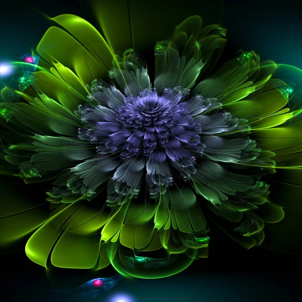 Fiore Luminoso Astratto Fiori Frattali Futuristici Design Fantasy Frattale Poster — Foto Stock