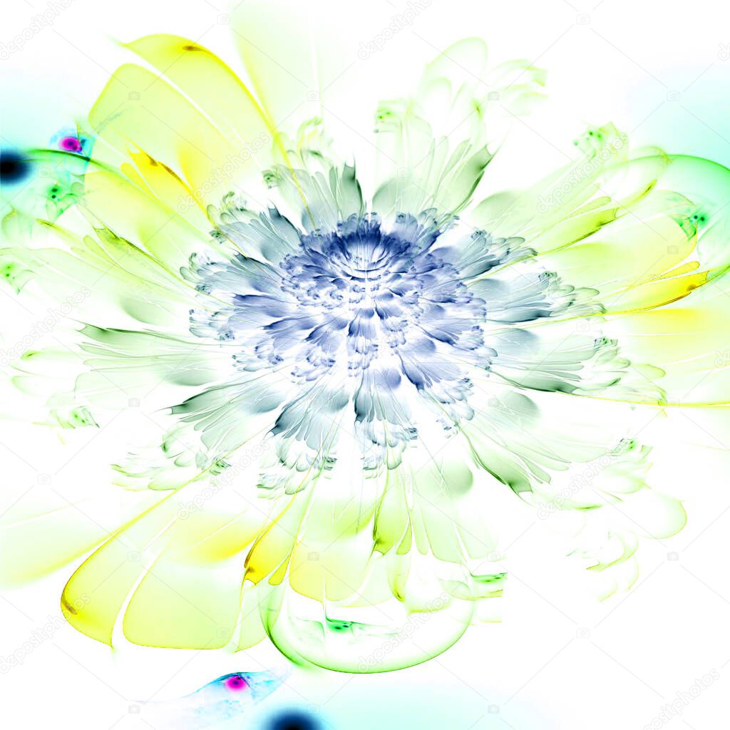 Abstract glowing flower. futuristic fractal blossom. Fantasy fractal design for posters, wallpapers or t-shirts. Digital art. 3D rendering.