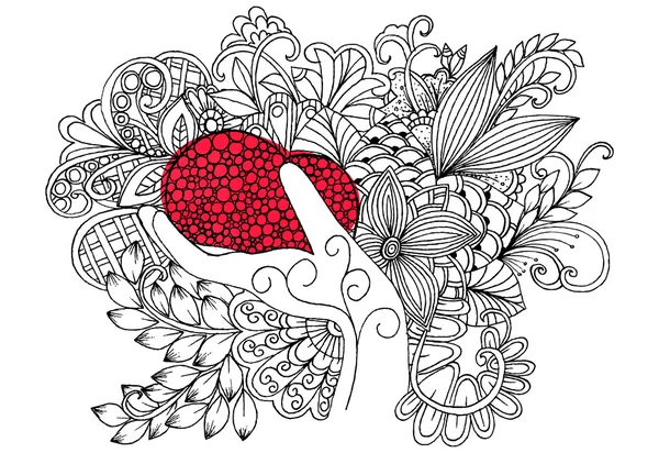 Flores y corazón rojo — Archivo Imágenes Vectoriales