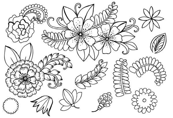 Set of doodle floral elements for design or coloring — Stock Vector