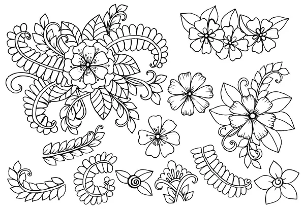 Ensemble d'éléments floraux doodle pour la conception ou la coloration — Image vectorielle