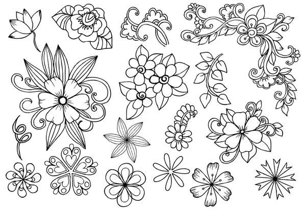 Set of doodle floral elements for design or coloring — Stock Vector